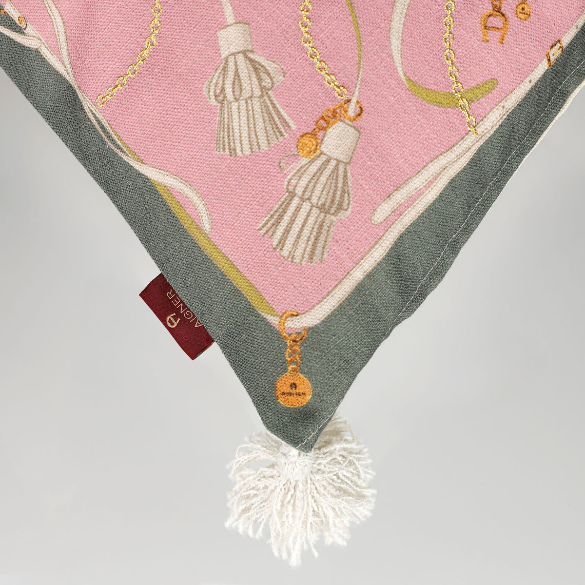 AIGNER Zierkissenhülle 50x50 cm – Strukturstoff, Stickerei & Quasten, Beige/Rosa