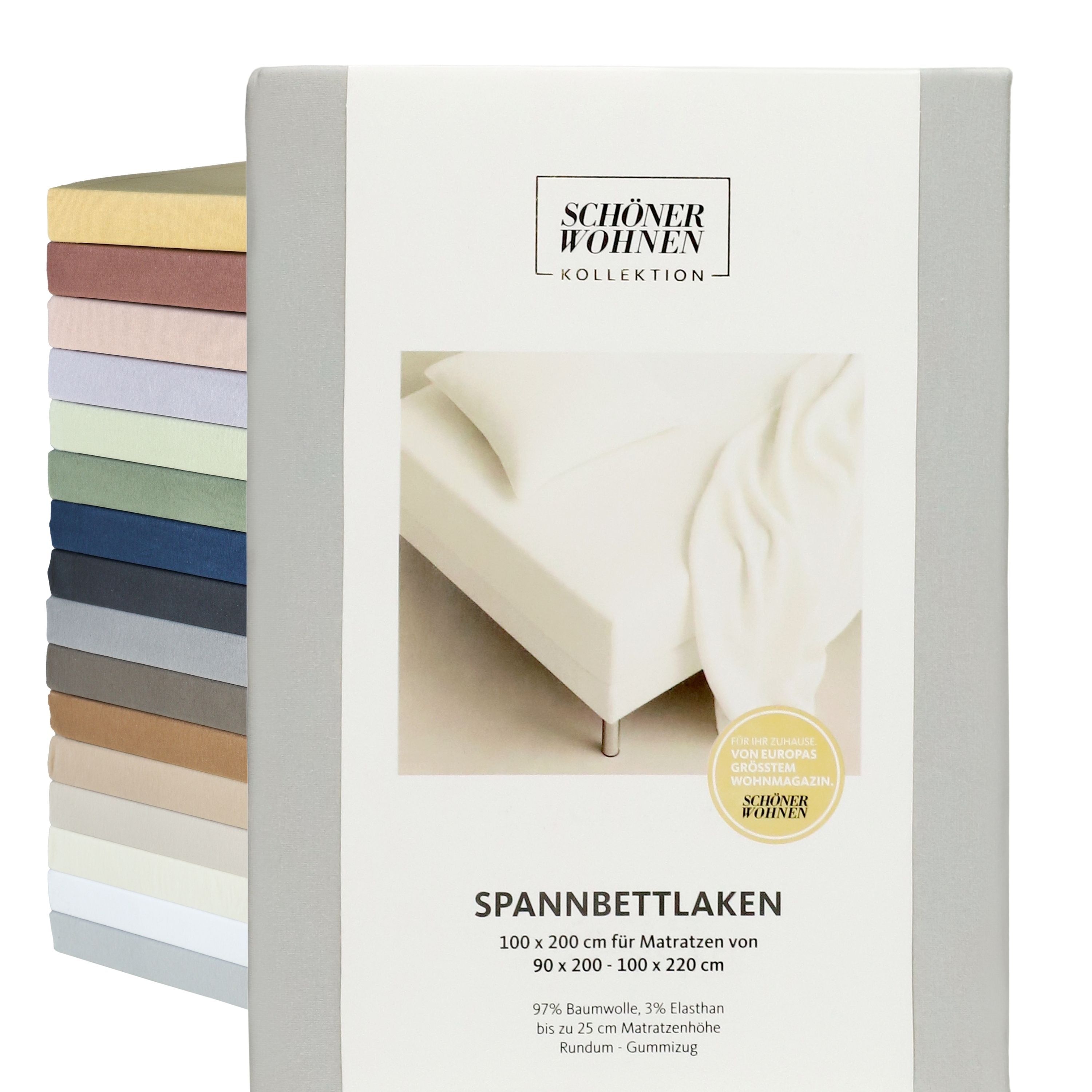 SCHÖNER WOHNEN Spannbettlaken, Spannbetttuch, 100x200cm, 150x200cm, 200x200cm, Jersey-Elasthan