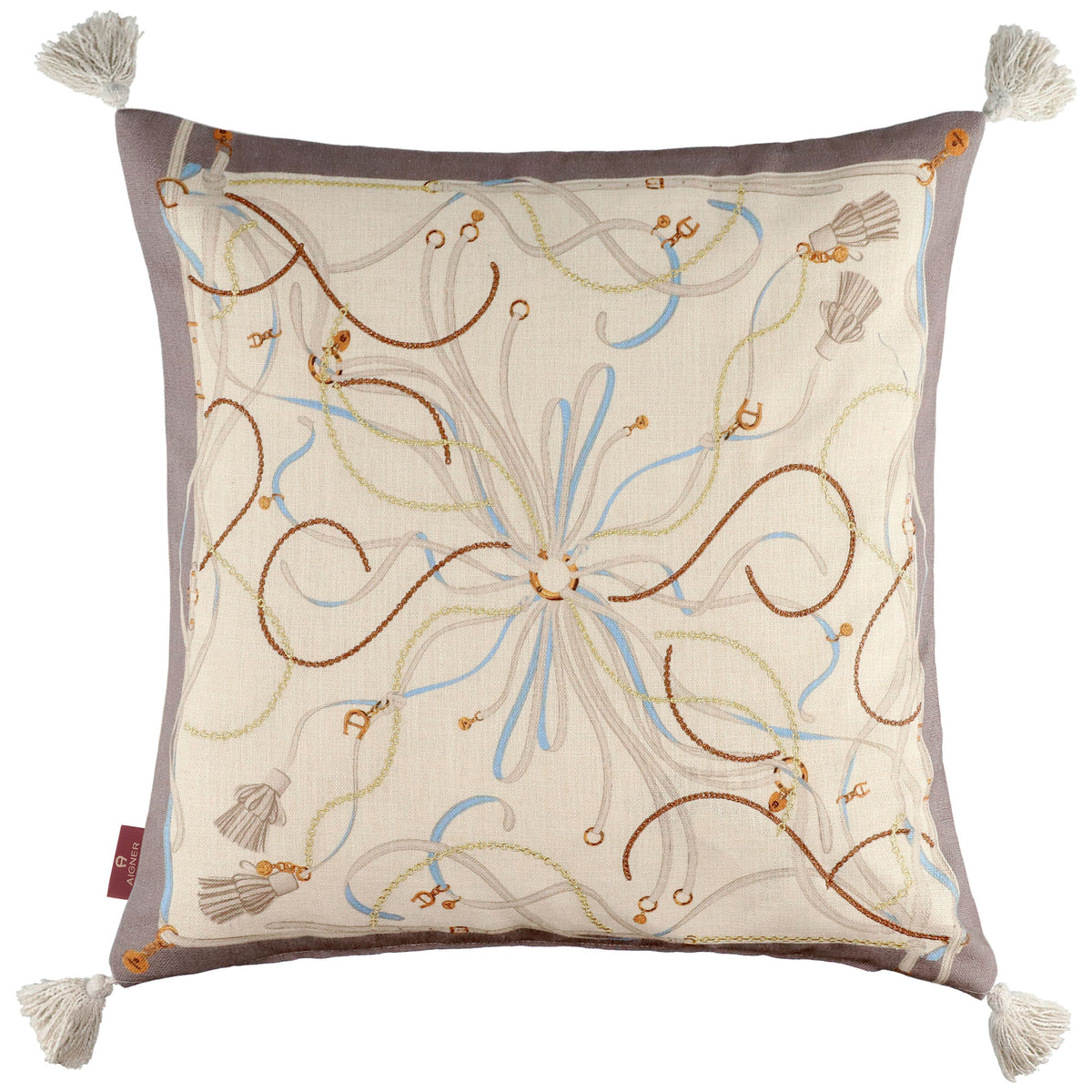 AIGNER Zierkissenhülle 50x50 cm – Strukturstoff, Stickerei & Quasten, Beige/Rosa