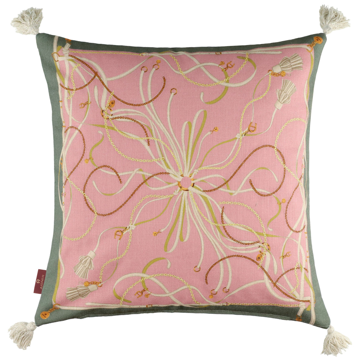 AIGNER Zierkissenhülle 50x50 cm – Strukturstoff, Stickerei & Quasten, Beige/Rosa