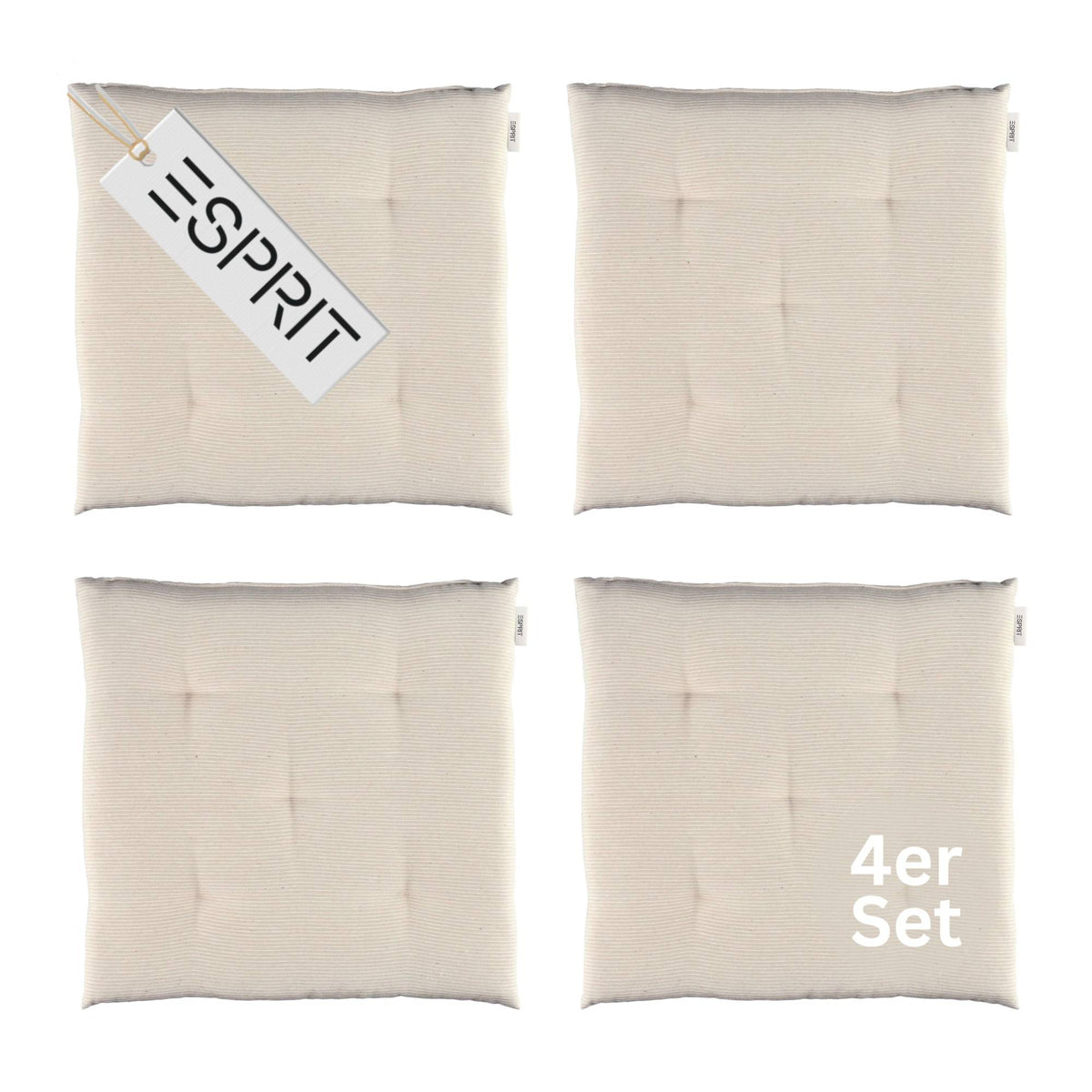 Esprit Stuhlkissen 40x40 cm, gewebt mit Stepppunkten & Nadelstreifen, pflegeleicht, waschbar 30°C, verschiedene Farben